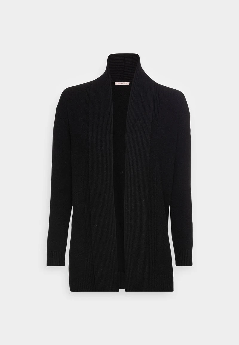 Anna Field RIBBED FOLD COLLAR - Strickjacke - Black 1 Anna Field RIBBED FOLD COLLAR - Strickjacke - Black